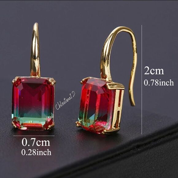 NEW Tourmaline 18K Rhodium Plated Drop Earrings - Picture 3 of 13